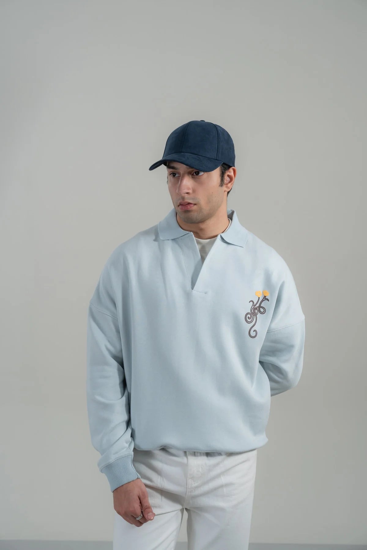 Men’s Premium Oversized Sweatshirt - Sky Blue Embroidered Edition
